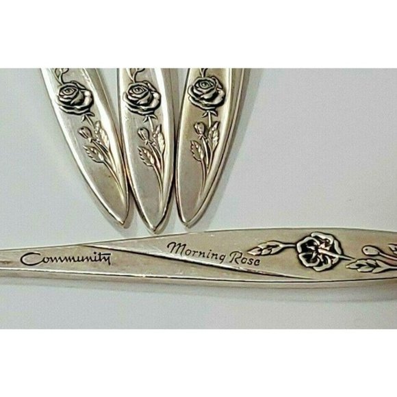 4 Oneida Community MORNING ROSE silver plate Oval Soup Spoon flatware 1960 - Picture 6 of 8